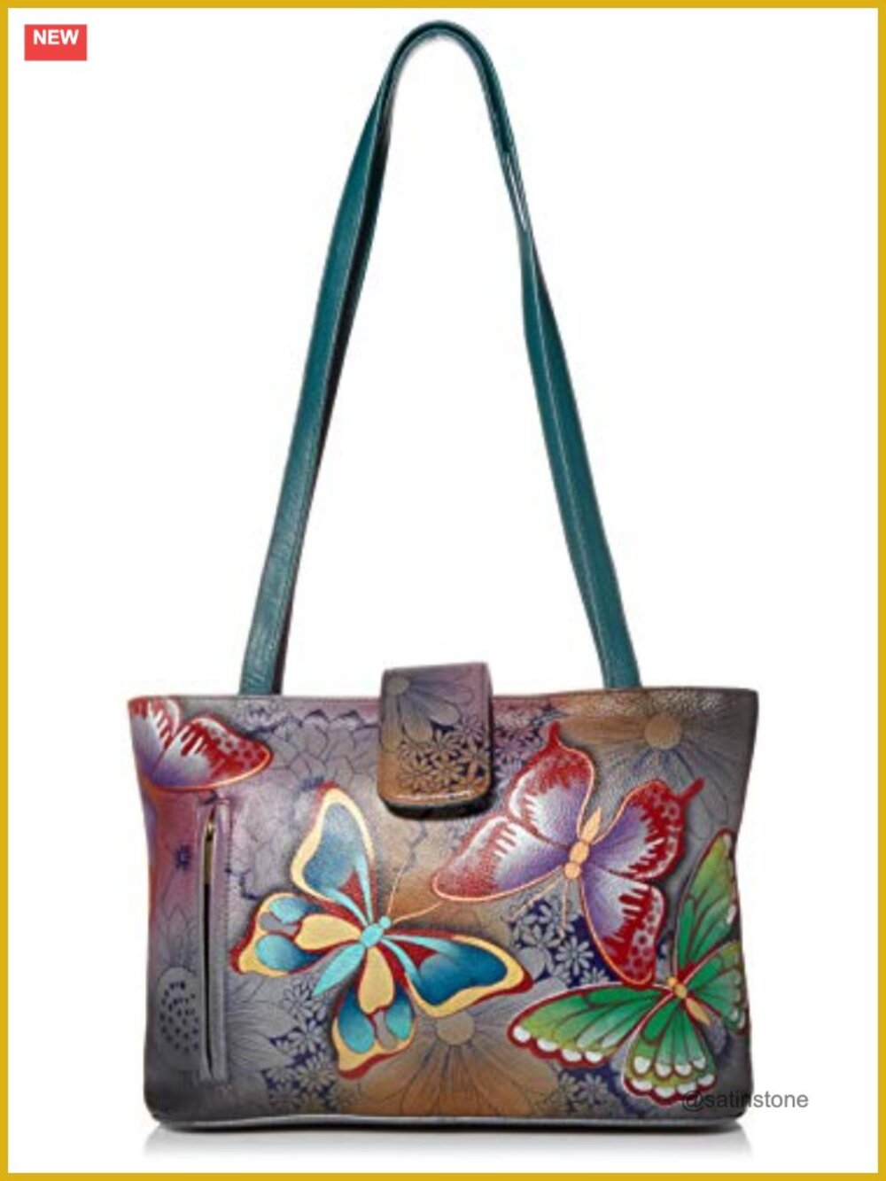 Hand Painted Genuine Leather Medium Tote Bag Double Handle